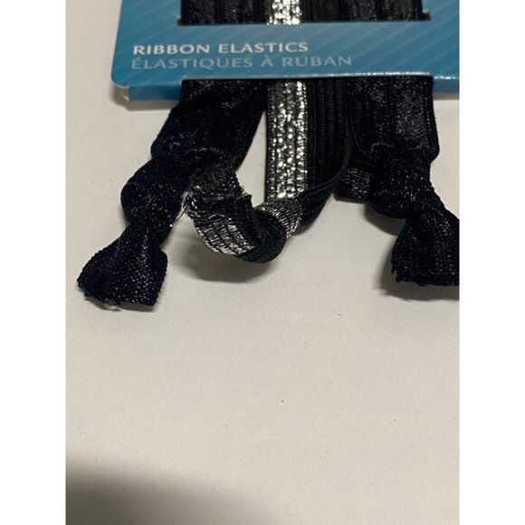 3x Goody Ponytail Bows Ties Ribbon Elastics Ouchless Black Silver Sparkle - 9ct - Picture 4 of 7